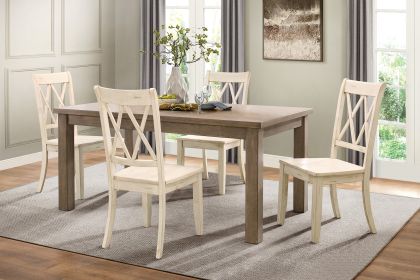 5pc Dining Set Natural Finish Table and 4x Side Chairs White Finish Wooden Kitchen Dining Room Furniture