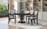 TREXM Retro 5-piece Dining Set Extendable Round Table and 4 Chairs for Kitchen Dining Room (BLACK OAK)