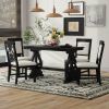 TREXM 5-Piece Retro Dining Set, Rectangular Wooden Dining Table and 4 Upholstered Chairs for Dining Room and Kitchen (Black)