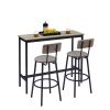 Bar Table Set with 2 Bar stools PU Soft seat with backrest, Grey, 43.31'' L x 15.75'' W x 35.43'' H.