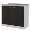 Luther 2 Piece Kitchen Set, Olimpo 150 Wall Cabinet + Salento Utility Sink With Cabinet, Black / White