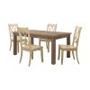 5pc Dining Set Natural Finish Table and 4x Side Chairs Buttermilk Finish Wooden Kitchen Dining Room Furniture